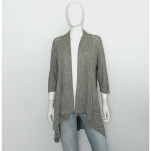 Eileen Fisher Womens Open Front Cardigan M Heather Khaki 3/4 Sleeve Breathable